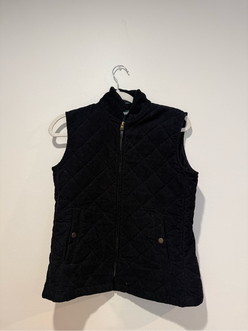 Ralph Lauren Small Quilted Black Sleeveless Zip-Front Vest Size Small
